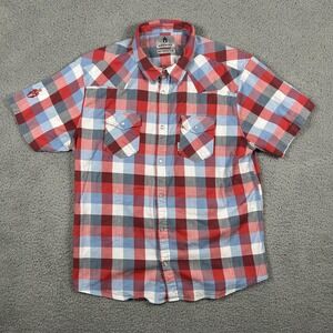 Kryptek Shirt Mens 2XL XXL Red Blue White Plaid Button Up Western Outdoor Casual